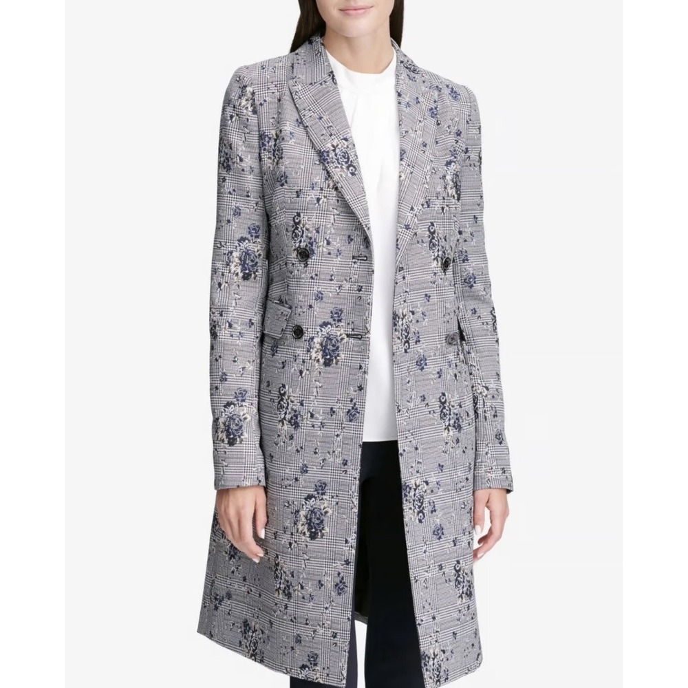 Calvin Klein Women's Floral-Printed‎ Double-Breasted Jacket Plaid Size 10